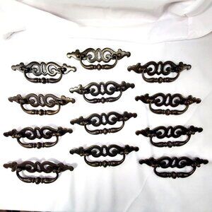 VTG 12 Brass French Pulls Dangling Handle Replacement Hardware Ornate 7" Wide